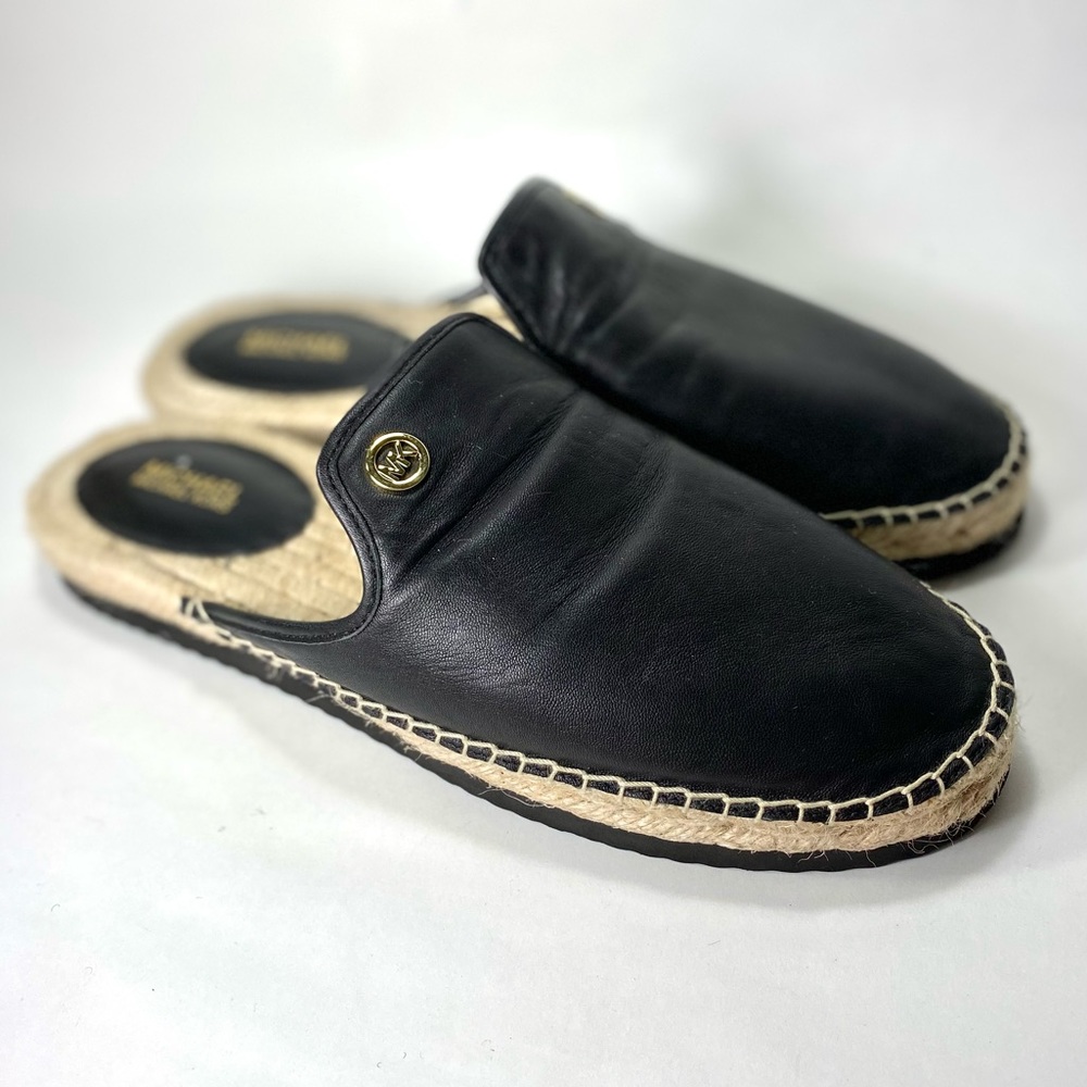 MICHAEL Michael Kors Emilia Black Leather Slide Mules Espadrilles 9.5M